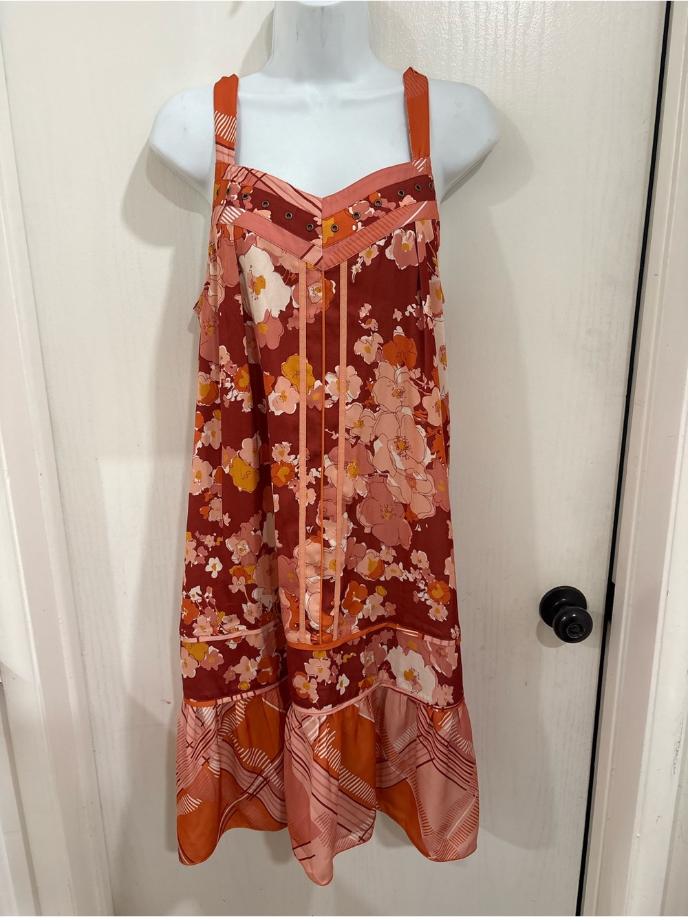 Tiny Anthropologie bohemian Floral Tiered Sundress in Rust and Pink